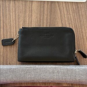 COACH DOUBLE ZIP WALLET‎ IN PEBBLE LEATHER Black Hangtag Purse